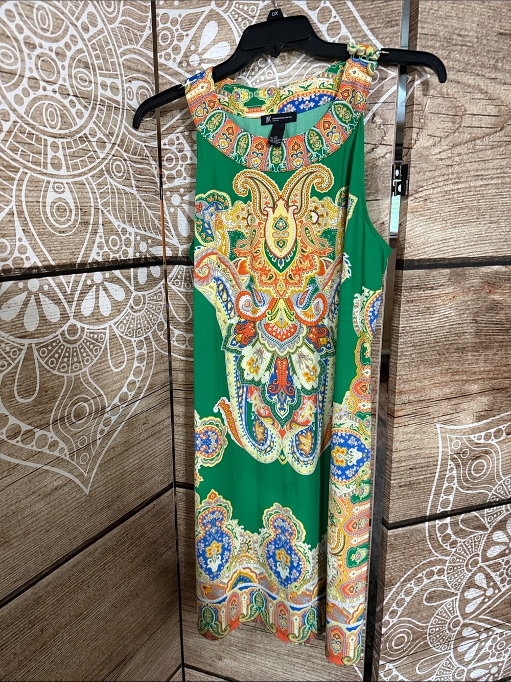 INC International Concepts Green Paisley Print Sleeveless Midi Dress